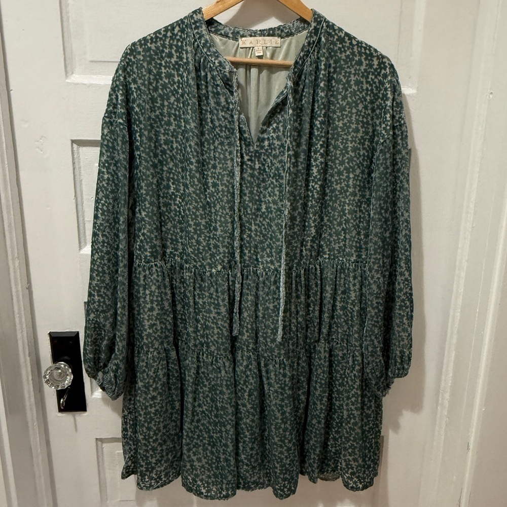Karlie Tiered Dress Sage Green Burnout Velvet Small